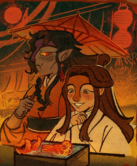 clean, scenary, two characters